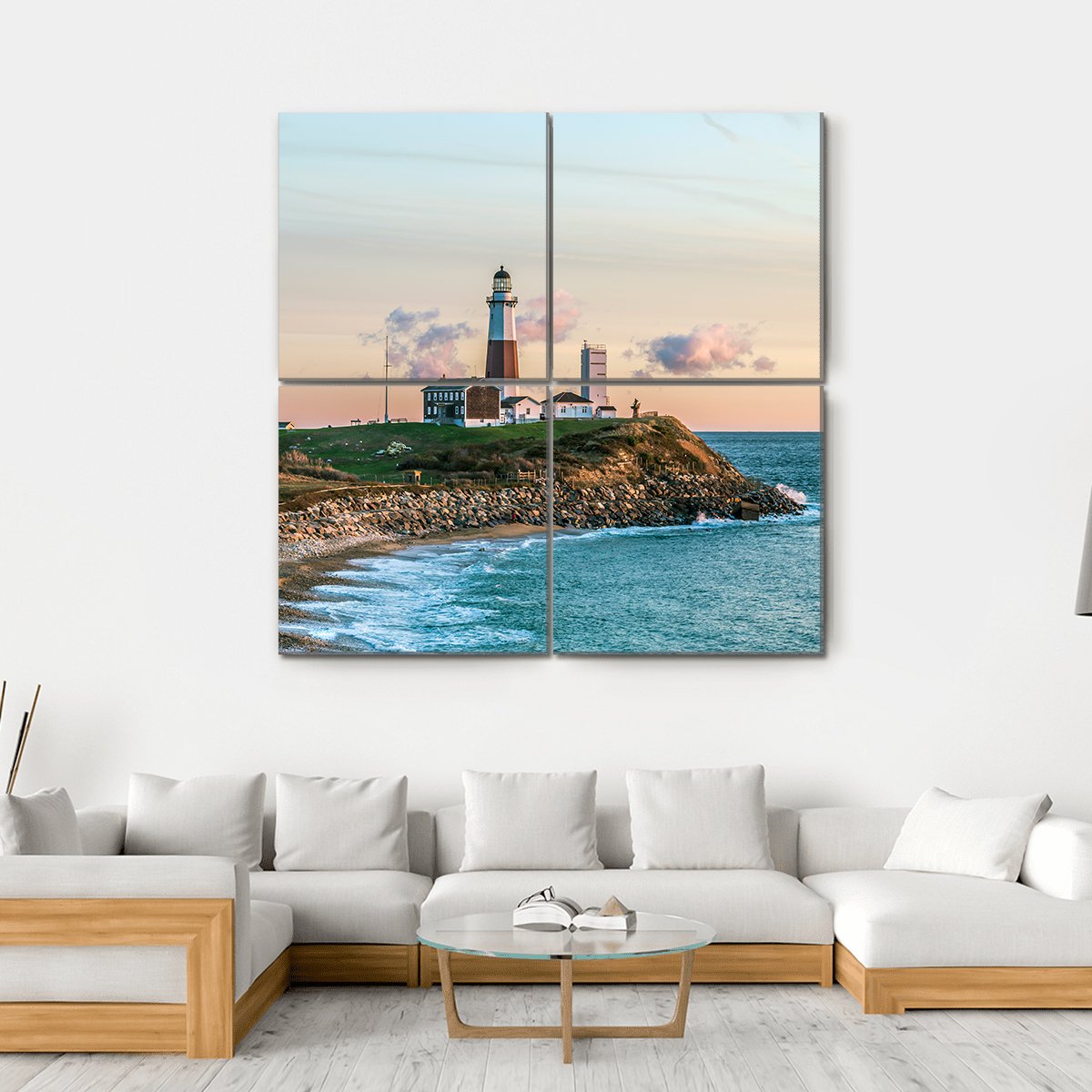 Montauk Lighthouse Canvas Wall Art-4 Square-Gallery Wrap-17" x 17"-Tiaracle