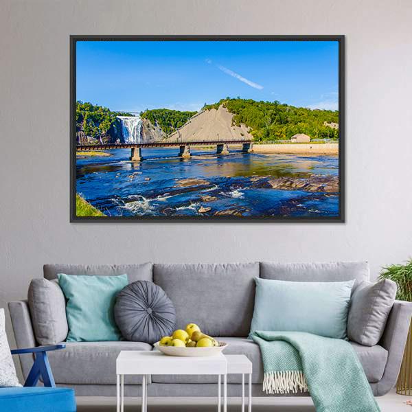 Montmorency Falls & Bridge Canvas Wall Art-1 Piece-Floating Frame-24" x 16"-Tiaracle