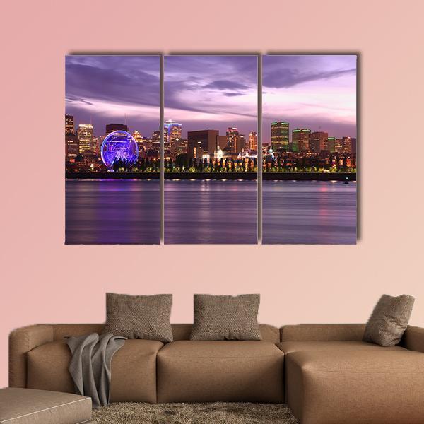 Montreal Skyline At Dusk Canvas Wall Art-3 Horizontal-Gallery Wrap-25" x 16"-Tiaracle
