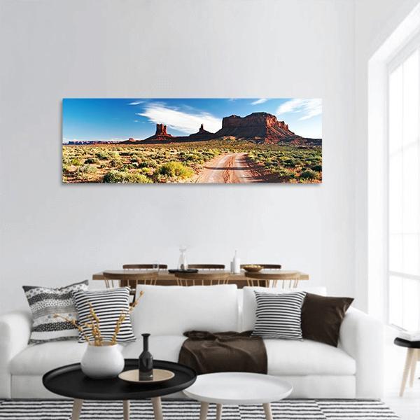 Sunny Day In Monument Valley Panoramic Canvas Wall Art-1 Piece-36" x 12"-Tiaracle