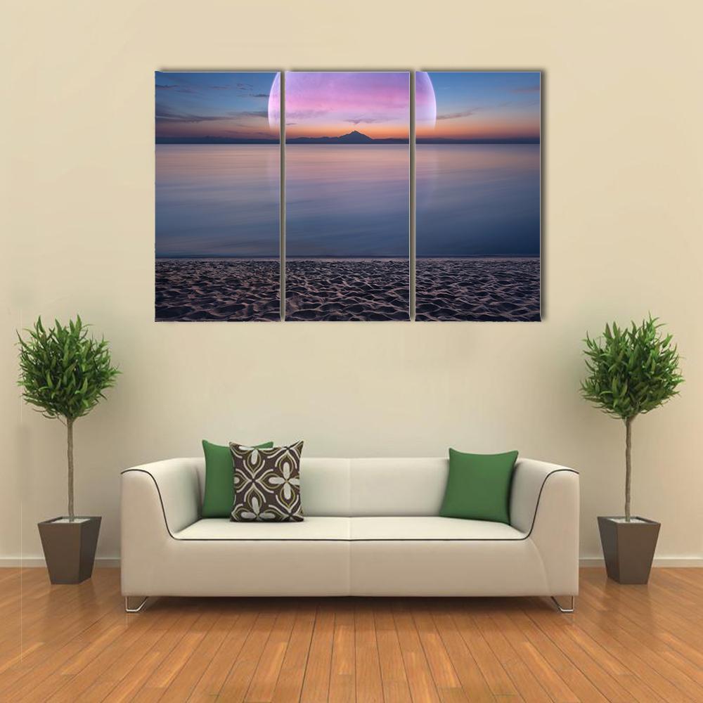 Moon & Sandy Beach Canvas Wall Art-3 Horizontal-Gallery Wrap-37" x 24"-Tiaracle