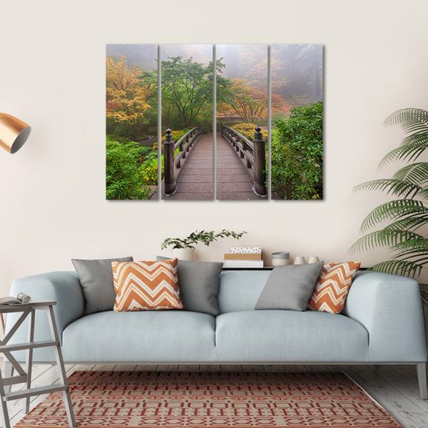Autumn Moon Bridge Canvas Wall Art-4 Horizontal-Gallery Wrap-34" x 24"-Tiaracle