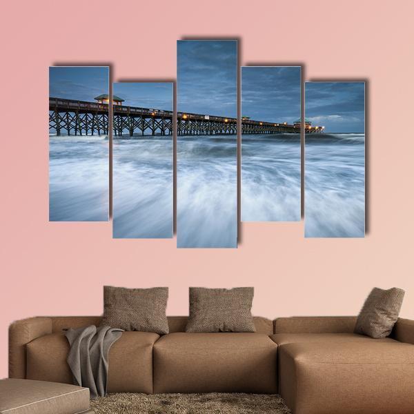 Folly Beach Pier Charleston Canvas Wall Art-5 Pop-Gallery Wrap-47" x 32"-Tiaracle