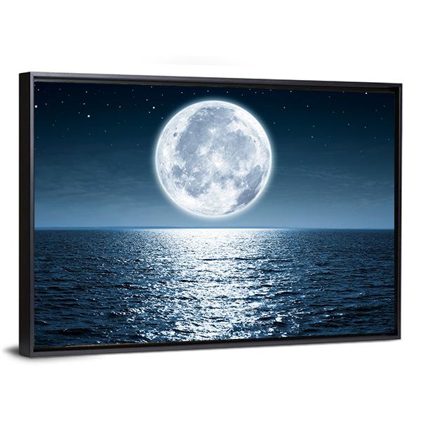 Moon Light Reflection On Ocean Canvas Wall Art-3 Horizontal-Gallery Wrap-25" x 16"-Tiaracle
