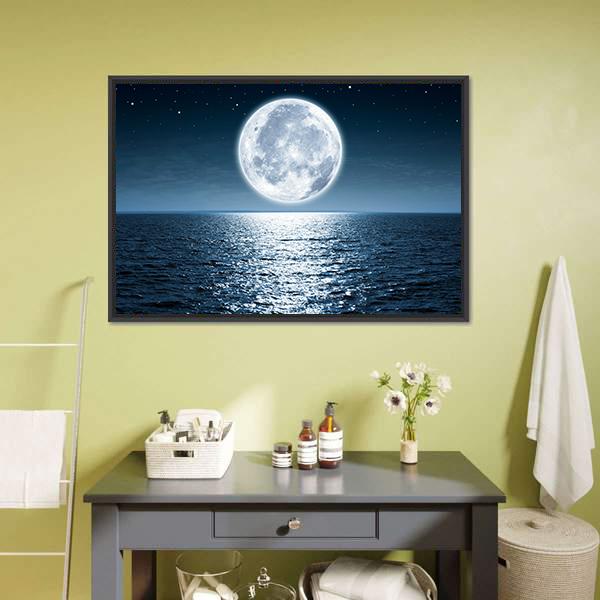 Moon Light Reflection On Ocean Canvas Wall Art-3 Horizontal-Gallery Wrap-25" x 16"-Tiaracle