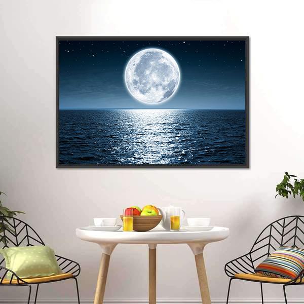Moon Light Reflection On Ocean Canvas Wall Art-3 Horizontal-Gallery Wrap-25" x 16"-Tiaracle