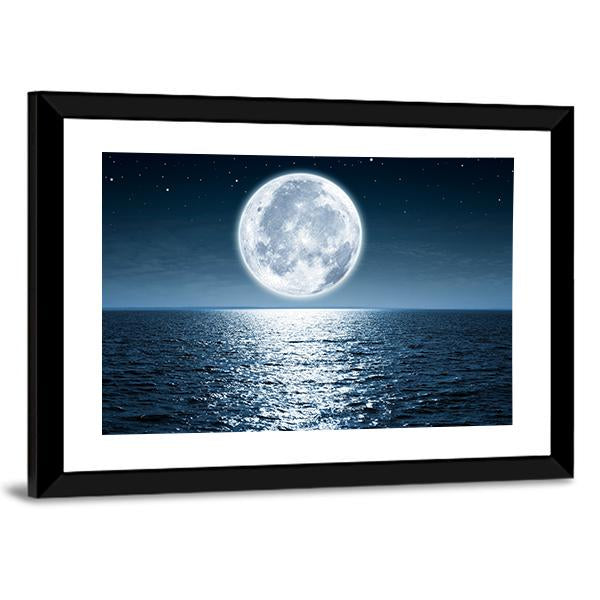 Moon Light Reflection On Ocean Canvas Wall Art-3 Horizontal-Gallery Wrap-25" x 16"-Tiaracle