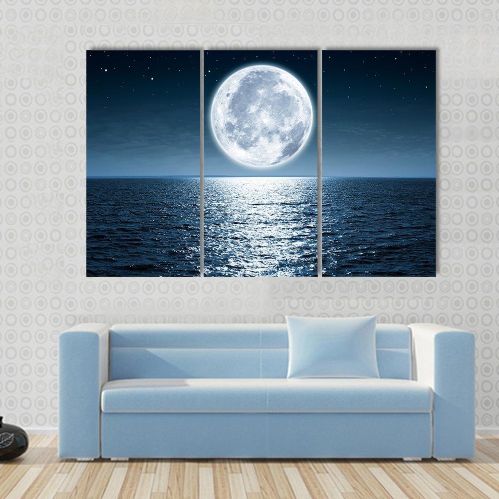 Moon Light Reflection On Ocean Canvas Wall Art-3 Horizontal-Gallery Wrap-37" x 24"-Tiaracle