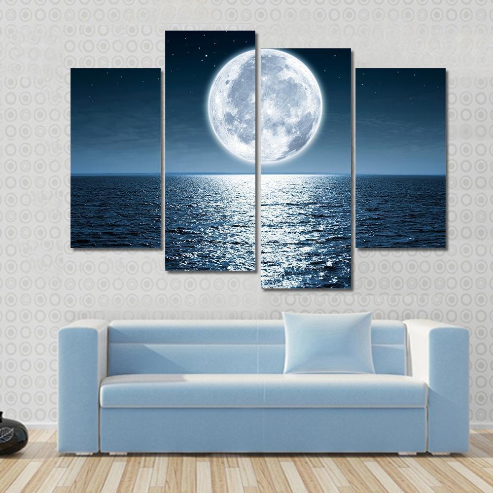 Moon Light Reflection On Ocean Canvas Wall Art-4 Pop-Gallery Wrap-50" x 32"-Tiaracle