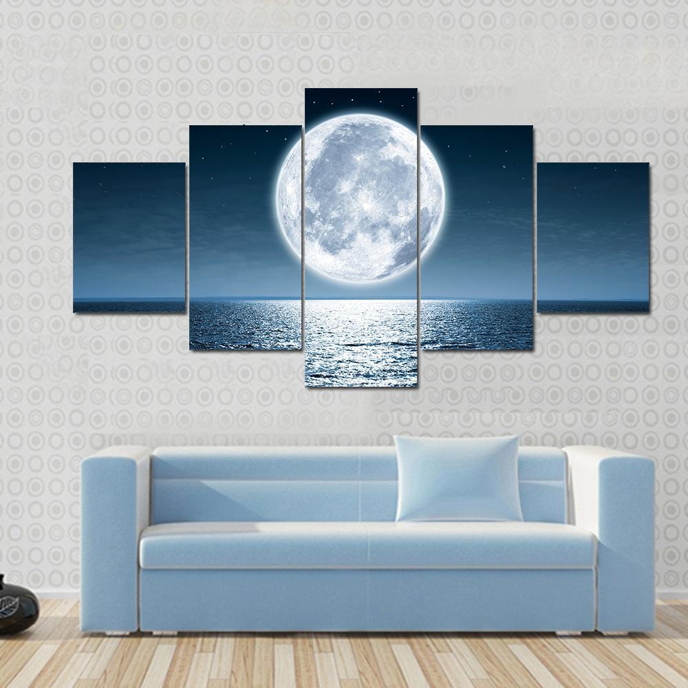 Moon Light Reflection On Ocean Canvas Wall Art-5 Star-Gallery Wrap-62" x 32"-Tiaracle