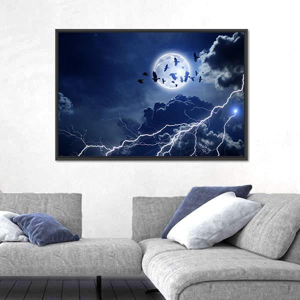 Moon Lightning & Dark Clouds Canvas Wall Art-5 Horizontal-Gallery Wrap-22" x 12"-Tiaracle