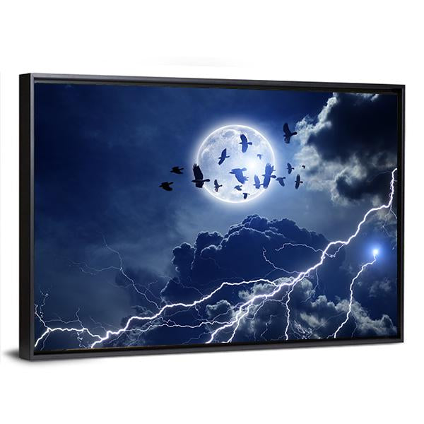 Moon Lightning & Dark Clouds Canvas Wall Art-5 Horizontal-Gallery Wrap-22" x 12"-Tiaracle