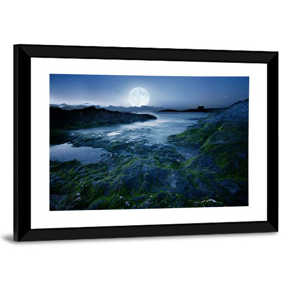 Moon Over Coast Cornwall Canvas Wall Art-5 Horizontal-Gallery Wrap-22" x 12"-Tiaracle