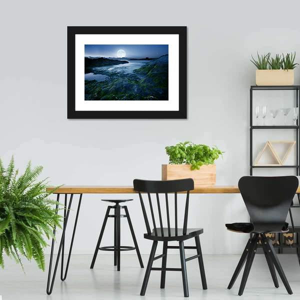 Moon Over Coast Cornwall Canvas Wall Art-5 Horizontal-Gallery Wrap-22" x 12"-Tiaracle