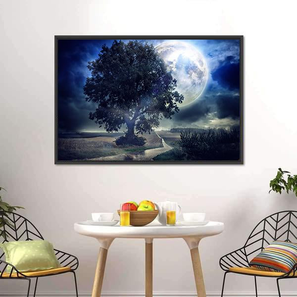 Moon Over Corn Field Canvas Wall Art-3 Horizontal-Gallery Wrap-25" x 16"-Tiaracle