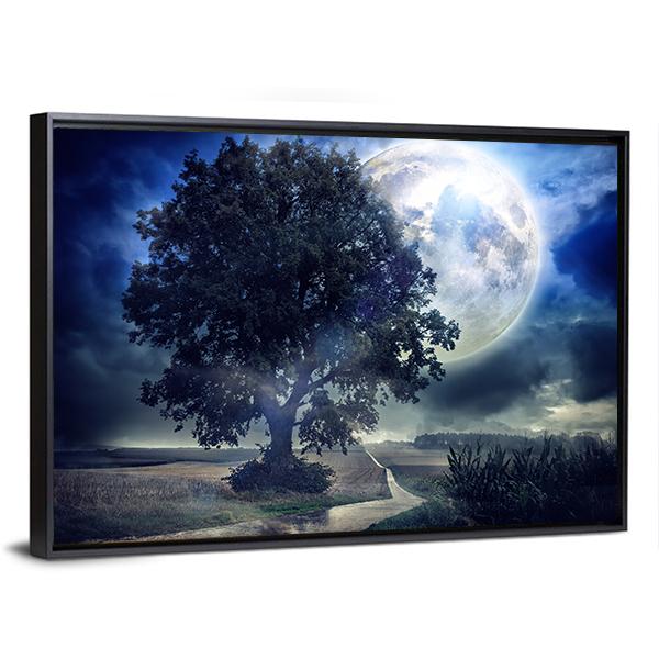 Moon Over Corn Field Canvas Wall Art-5 Horizontal-Gallery Wrap-22" x 12"-Tiaracle
