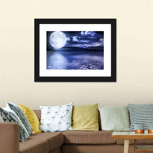 Moon Reflection In Water Canvas Wall Art-5 Horizontal-Gallery Wrap-22" x 12"-Tiaracle