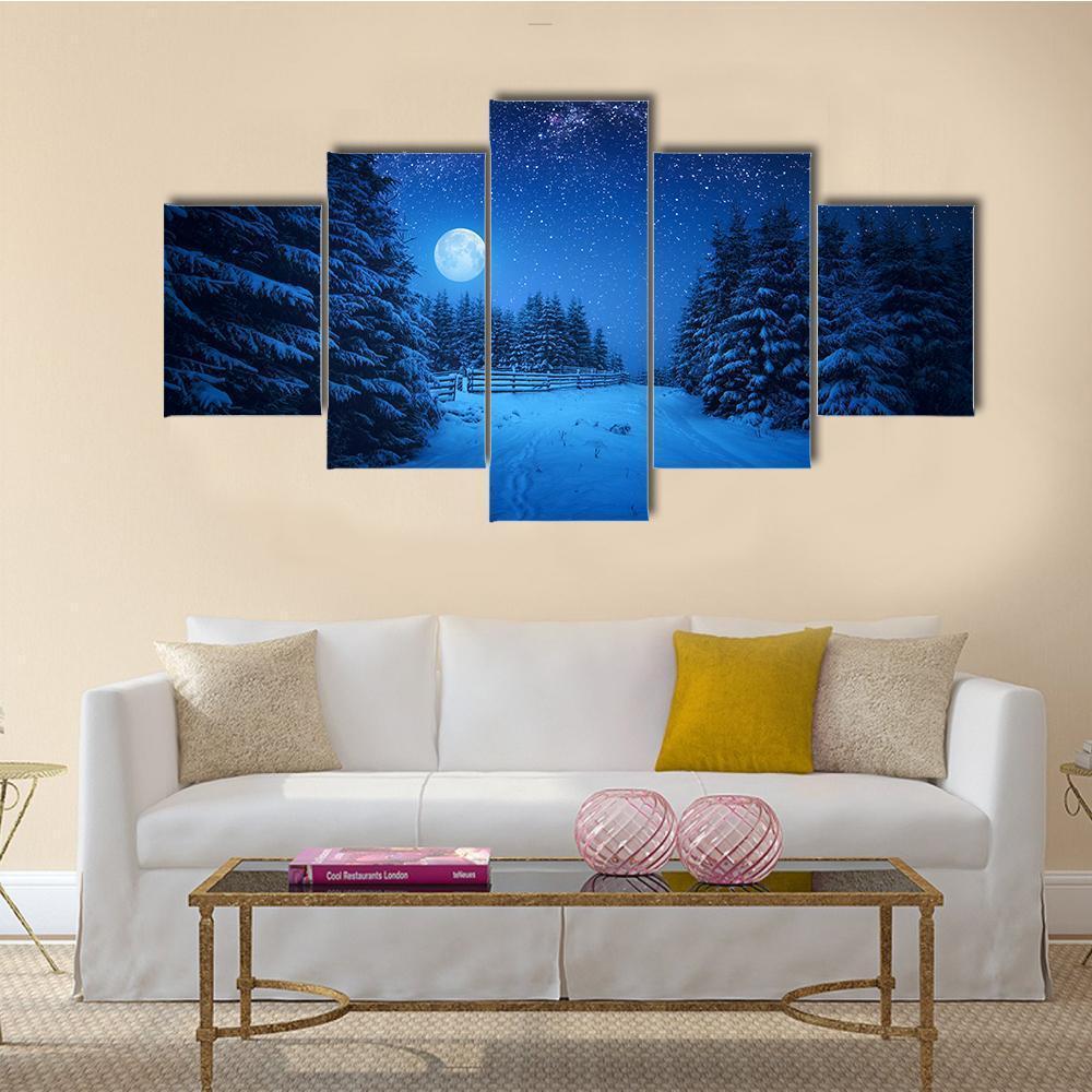 Starry Sky In Winter Canvas Wall Art-5 Star-Gallery Wrap-62" x 32"-Tiaracle