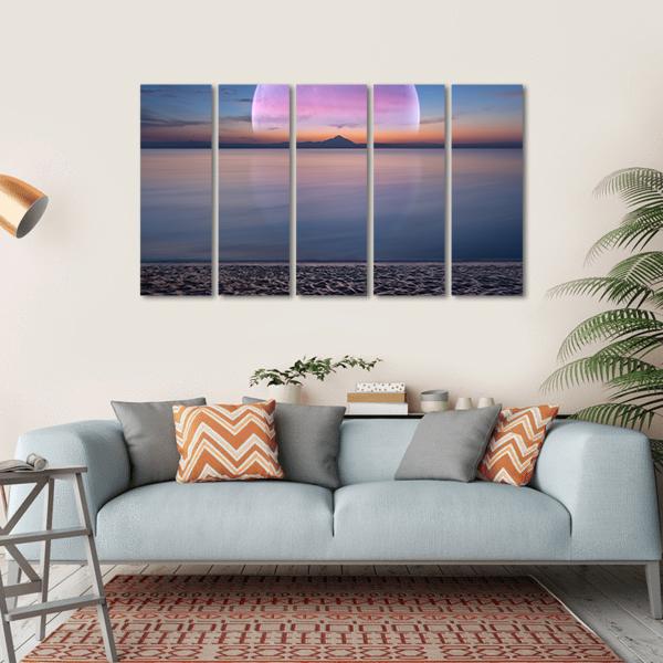 Moon & Sandy Beach Canvas Wall Art-5 Horizontal-Gallery Wrap-22" x 12"-Tiaracle