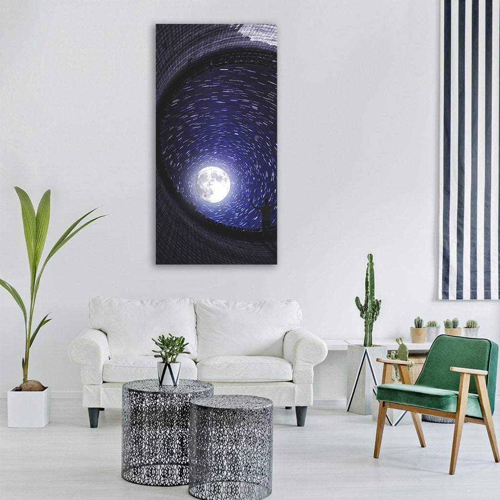 Moon With Starry Sky Vertical Canvas Wall Art-1 Vertical-Gallery Wrap-12" x 24"-Tiaracle