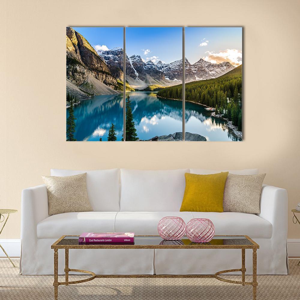 Moraine Lake & Mountain Range Canvas Wall Art-3 Horizontal-Gallery Wrap-37" x 24"-Tiaracle