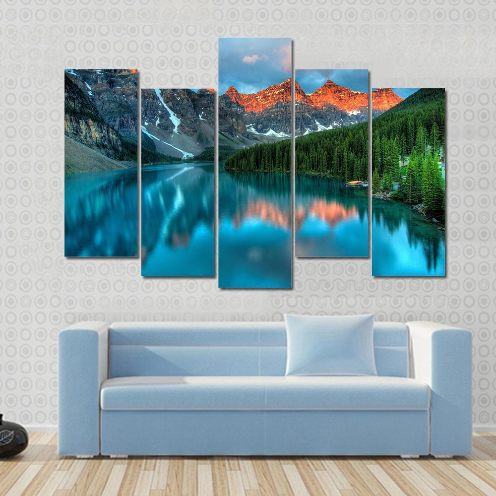 Morning In Moraine Lake Canvas Wall Art-5 Pop-Gallery Wrap-47" x 32"-Tiaracle