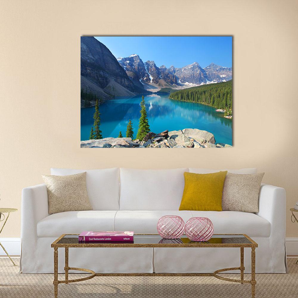 Moraine Lake In Canadian Rockies Canvas Wall Art-1 Piece-Gallery Wrap-24" x 16"-Tiaracle
