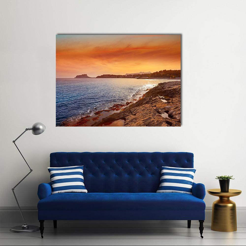Moraira Beach At Sunset Canvas Wall Art-1 Piece-Gallery Wrap-48" x 32"-Tiaracle
