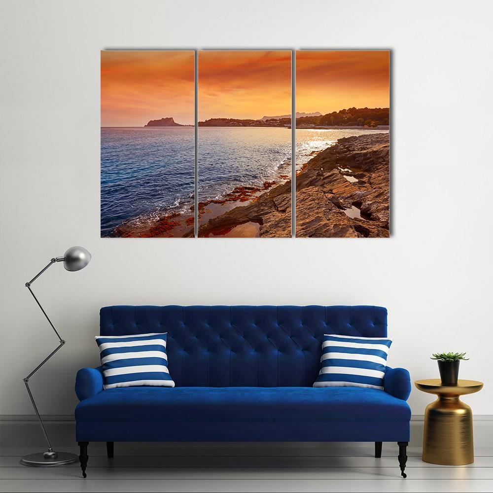 Moraira Beach At Sunset Canvas Wall Art-3 Horizontal-Gallery Wrap-37" x 24"-Tiaracle
