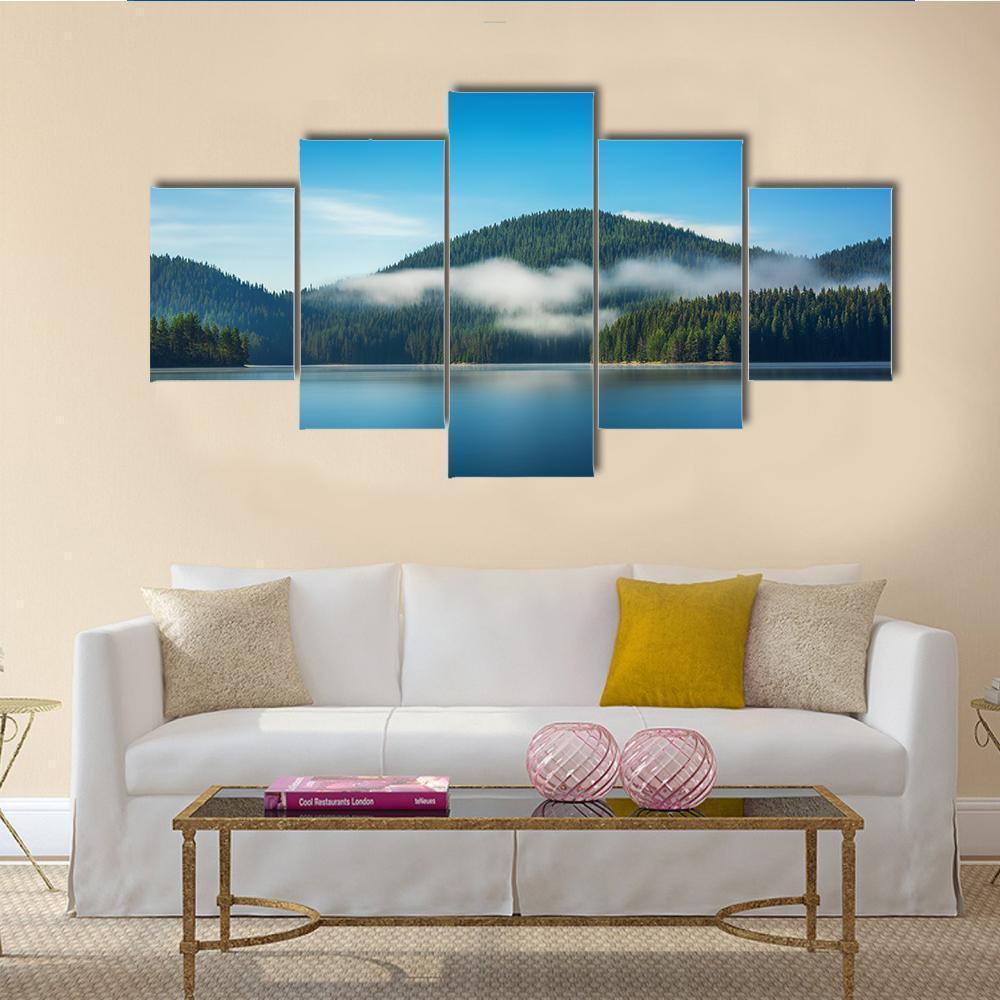 Foggy Lake Canvas Wall Art-5 Star-Gallery Wrap-62" x 32"-Tiaracle