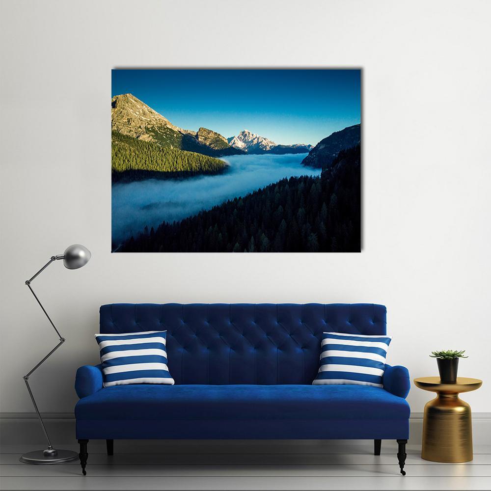 Morning Fog Over Forest Canvas Wall Art-1 Piece-Gallery Wrap-36" x 24"-Tiaracle