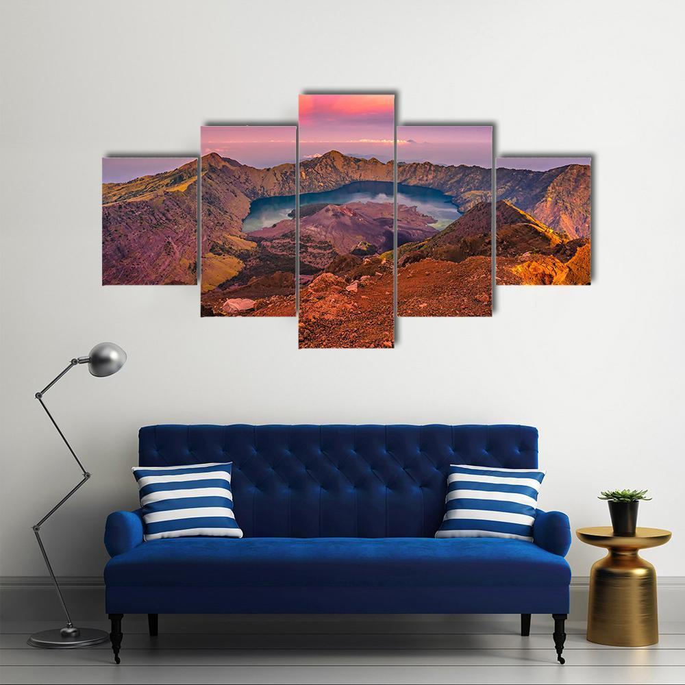 Rinjani Mountain Morning Canvas Wall Art-5 Star-Gallery Wrap-62" x 32"-Tiaracle