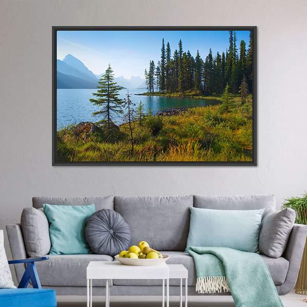 Morning On Beautiful Lake Canvas Wall Art-5 Horizontal-Gallery Wrap-22" x 12"-Tiaracle