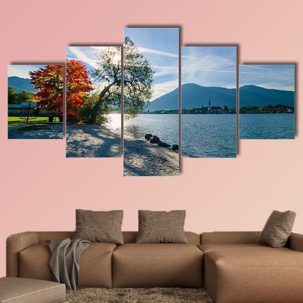 Beautiful Morning On Lake Canvas Wall Art-5 Star-Gallery Wrap-62" x 32"-Tiaracle