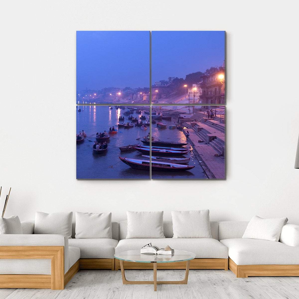 Morning On Ganges River Canvas Wall Art-4 Square-Gallery Wrap-17" x 17"-Tiaracle