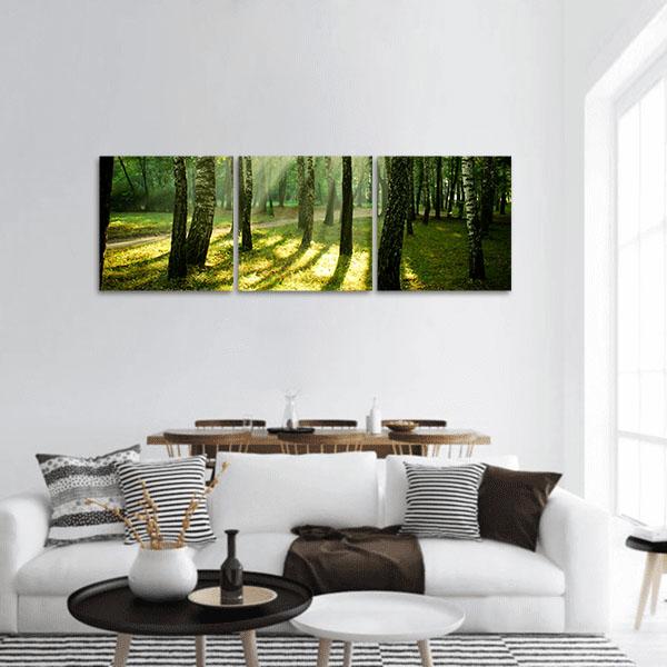 Morning In Autumn Park Panoramic Canvas Wall Art-3 Piece-25" x 08"-Tiaracle