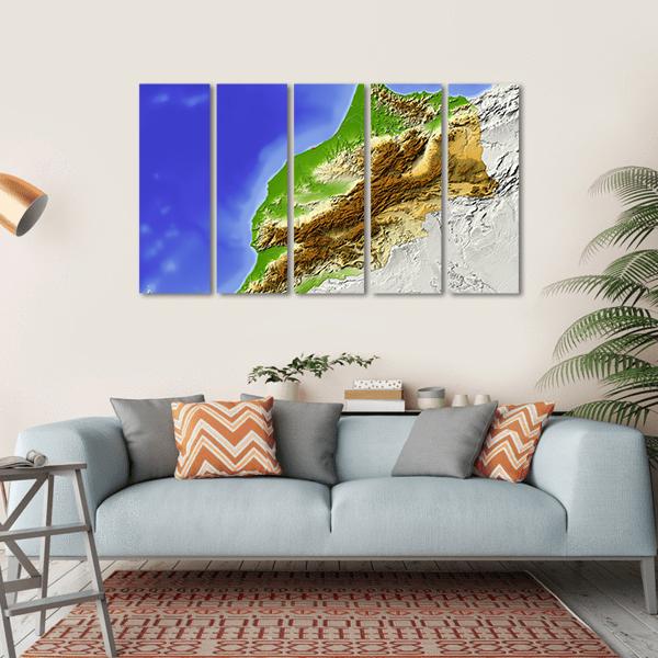Morocco Terrain On Map Canvas Wall Art-5 Horizontal-Gallery Wrap-22" x 12"-Tiaracle