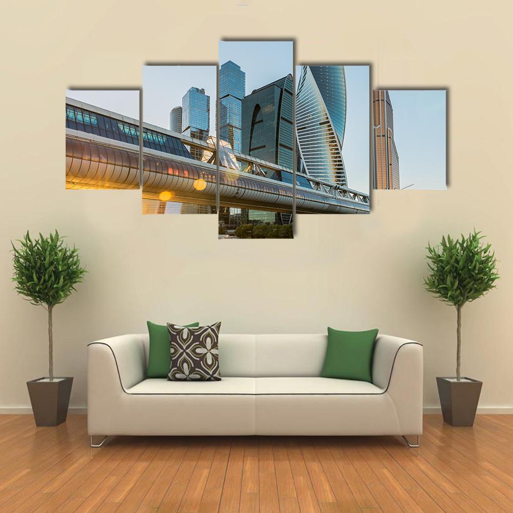 Moscow City At Sunset Canvas Wall Art-5 Star-Gallery Wrap-62" x 32"-Tiaracle