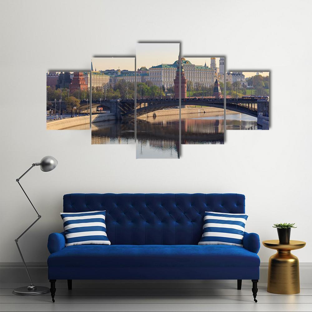 Moscow Kremlin In Spring Canvas Wall Art-5 Star-Gallery Wrap-62" x 32"-Tiaracle