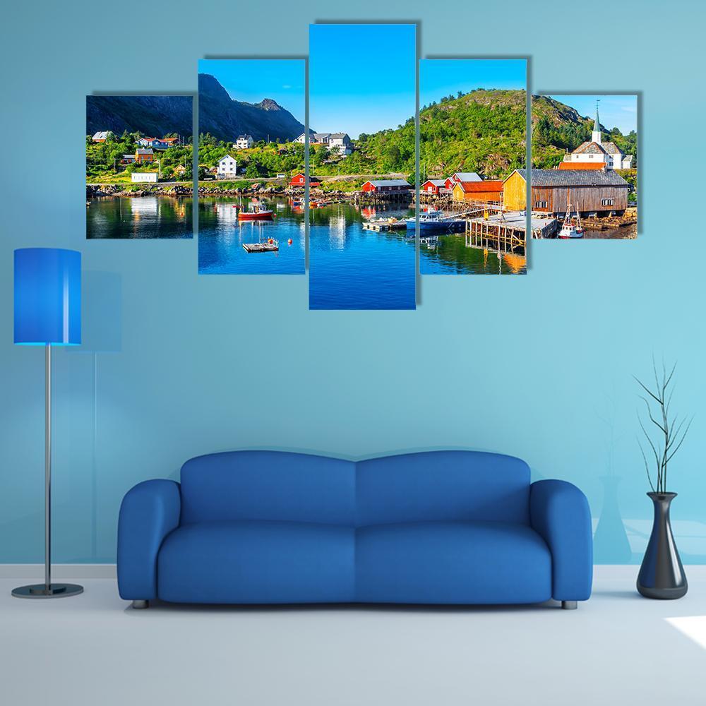 Moskenes Fishing Village Canvas Wall Art-5 Star-Gallery Wrap-62" x 32"-Tiaracle