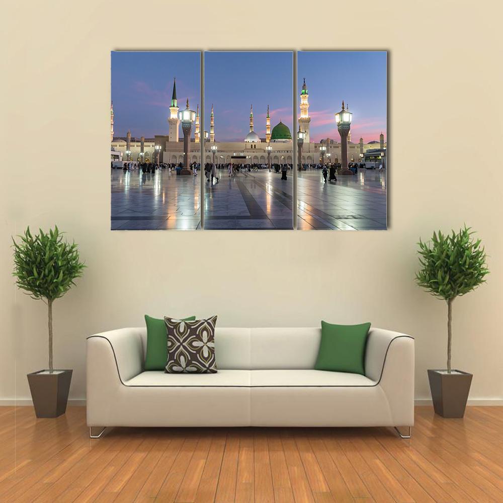 Prophet's Mosque Medina Canvas Wall Art-3 Horizontal-Gallery Wrap-37" x 24"-Tiaracle