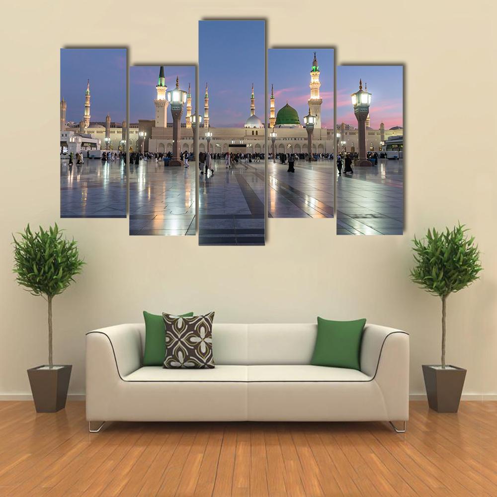 Prophet's Mosque Medina Canvas Wall Art-5 Pop-Gallery Wrap-47" x 32"-Tiaracle