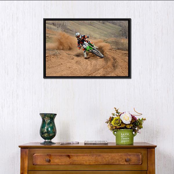 Motocross Rider Canvas Wall Art-1 Piece-Floating Frame-24" x 16"-Tiaracle