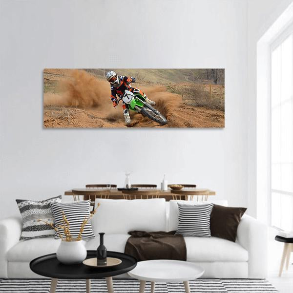 Motocross Rider Panoramic Canvas Wall Art-1 Piece-36" x 12"-Tiaracle