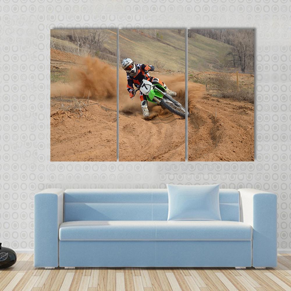 Motocross Rider Canvas Wall Art-3 Horizontal-Gallery Wrap-37" x 24"-Tiaracle