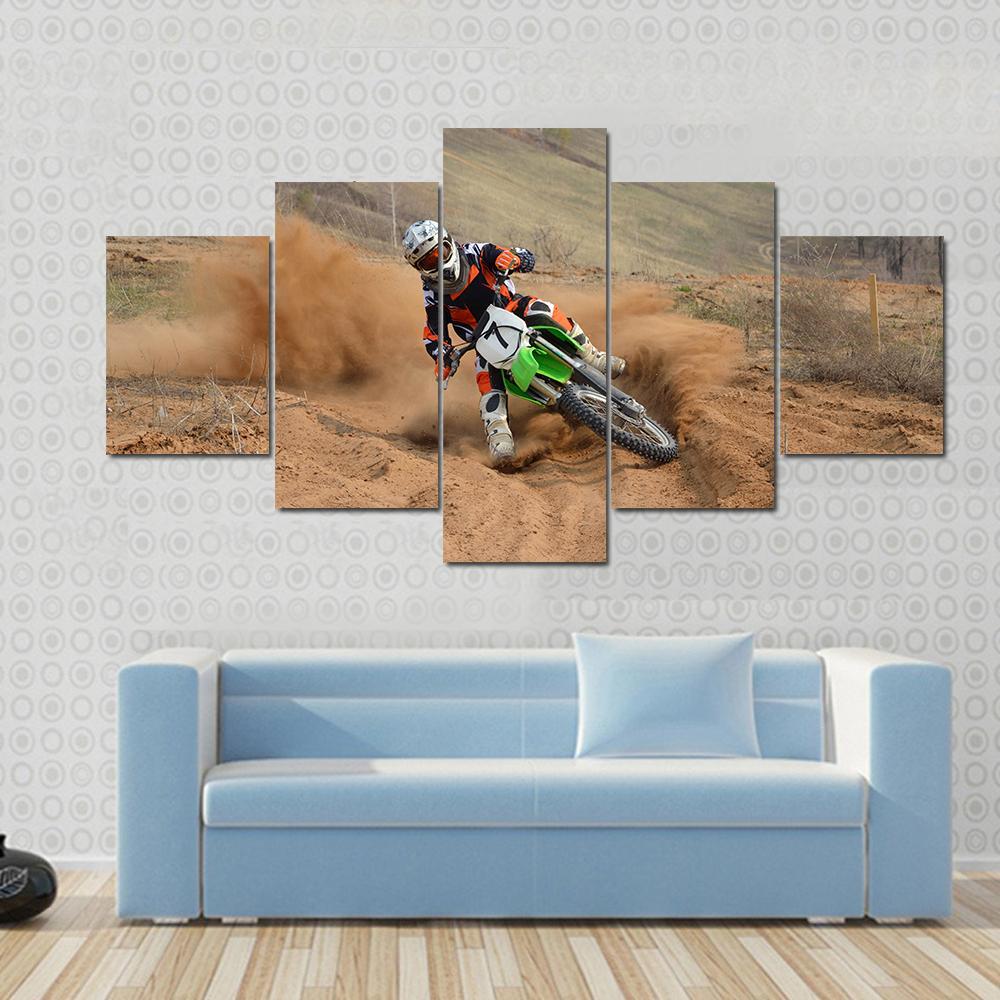 Motocross Rider Canvas Wall Art-5 Star-Gallery Wrap-62" x 32"-Tiaracle