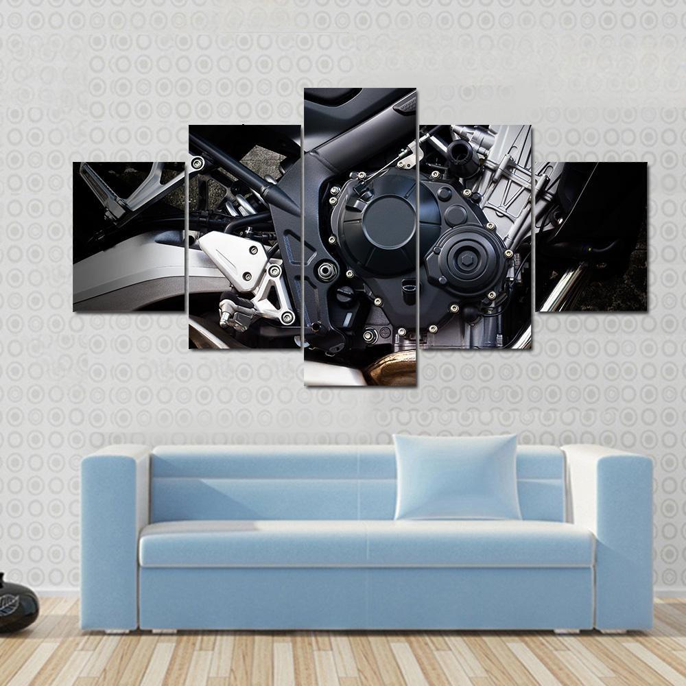 Motorcycle Engine Close Up Canvas Wall Art-5 Star-Gallery Wrap-62" x 32"-Tiaracle