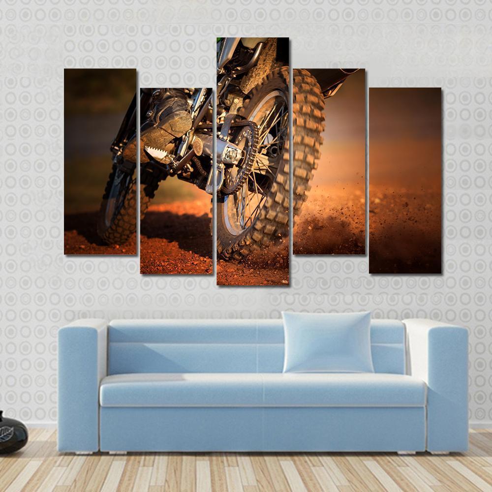 Motorcycle On Dirt Track Canvas Wall Art-5 Pop-Gallery Wrap-47" x 32"-Tiaracle