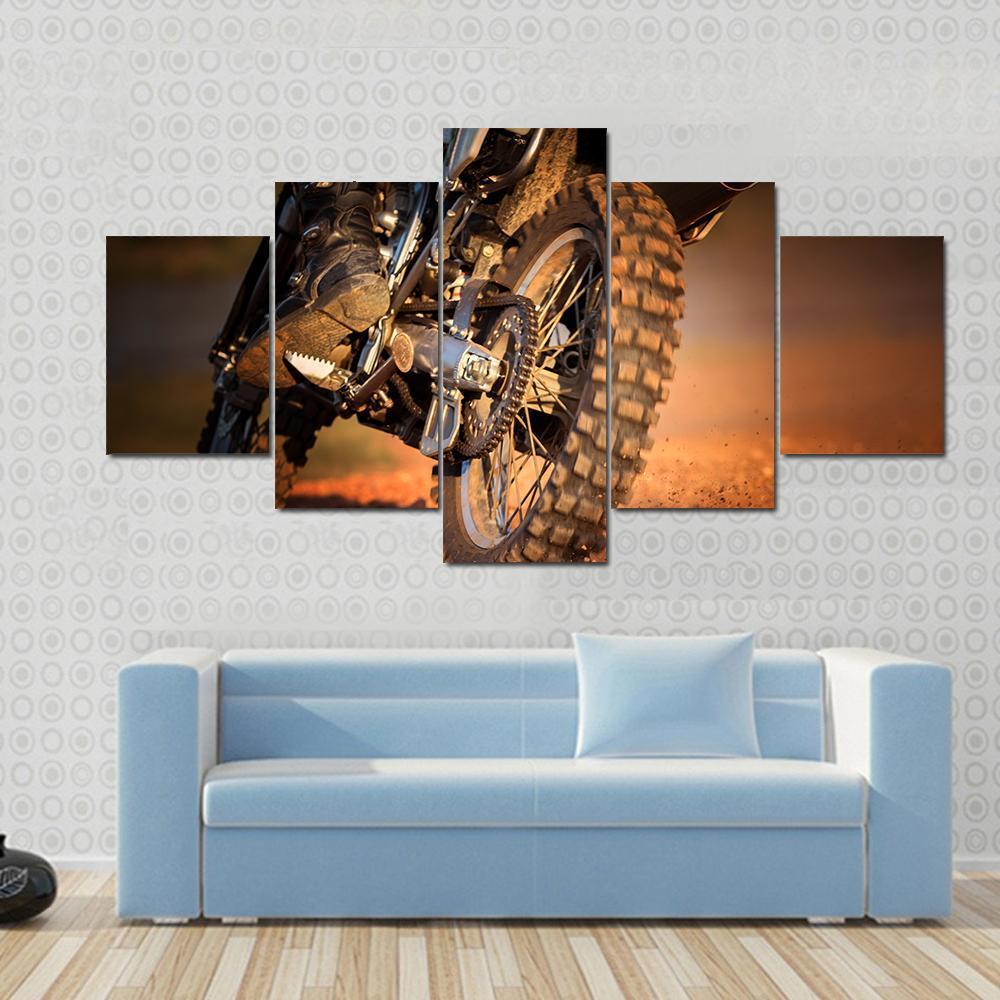 Motorcycle On Dirt Track Canvas Wall Art-5 Star-Gallery Wrap-62" x 32"-Tiaracle