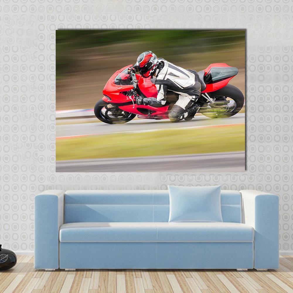 Motorcycle Race On Track Canvas Wall Art-1 Piece-Gallery Wrap-48" x 32"-Tiaracle
